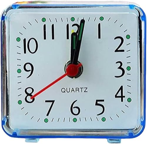 YOZUMD Reloj despertador pequeño transparente cuadrado de cuarzo con pitido de mesa silencioso, reloj de noche silencioso con pilas, relojes de mesa
