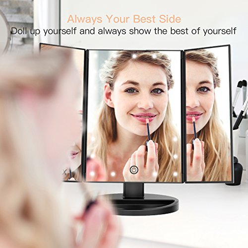 BESTOPE Makeup Mirror Magnification Vanity Make up Mirror 21 LED Lights Tri-Fold Mirrors (Black)
