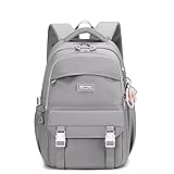 Mochila Feminina Bolsa Escolar Impermeável Para Notebook 15,6 Polegadas- Mochila Casual Grande de Nylon-Mochila para Viagem-VANOVA (CINZA-41)
