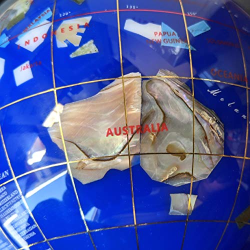 Unique Art 10-Inch Tall Table Top Blue Lapis Ocean Gemstone World Globe With Silver Tripod Stand #TOP3