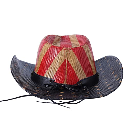 Hasiobanyu Classic American Flag Cowboy Hats Independence Day Sun Hat Western Cowboy Hat Summer Straw Cap For Men Women, Vintage Usa Flag Outdoor Sunhat For Kids Aldult, One Size #TOP3