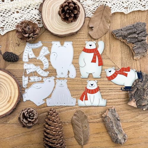 Lapoo Festivals Metal Cutting Die for Scrapbooking - Christmas Cut Stencils for DIY Scrapbook Photo Album Decorative Paper Card, Card Making Supplies, Embossing (Three Polar Bears 4.9 x 4 in)