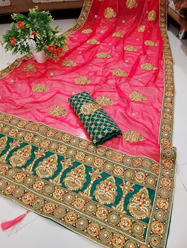 Image of Women's Bollywood Heavy Sequins Embroidery Work Georgette Saree with Unstitched Blouse