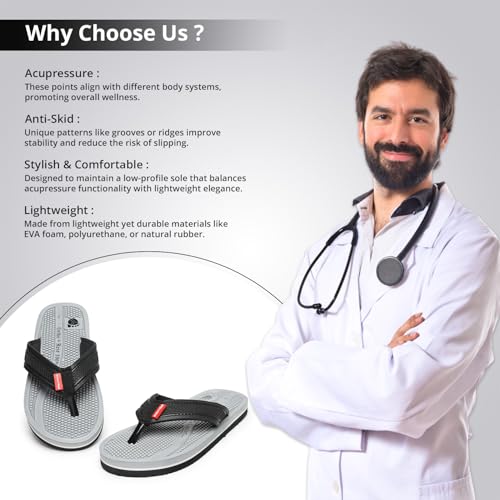 Image of Ortho + Rest Doctor Orthopedic Slippers for Men | Anti-Skid Flip Flops with Acupressure Massage Footbed | Extra Soft and Comfortable Doctor-Recommended Chappal for Pain Relief