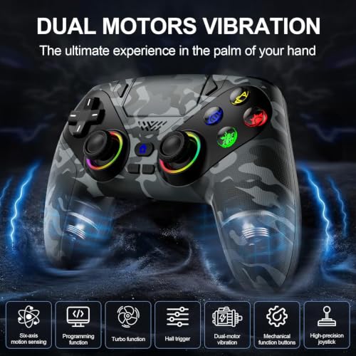 Image of Gamrombo for PS5 Controller, Wireless Controller for PlayStation 5, PS5 Slim /Pro & PC, with 9 Colors RGB Light, Dual Vibration, Turbo, Programmable, 3.5mm Audio Jack & Speaker