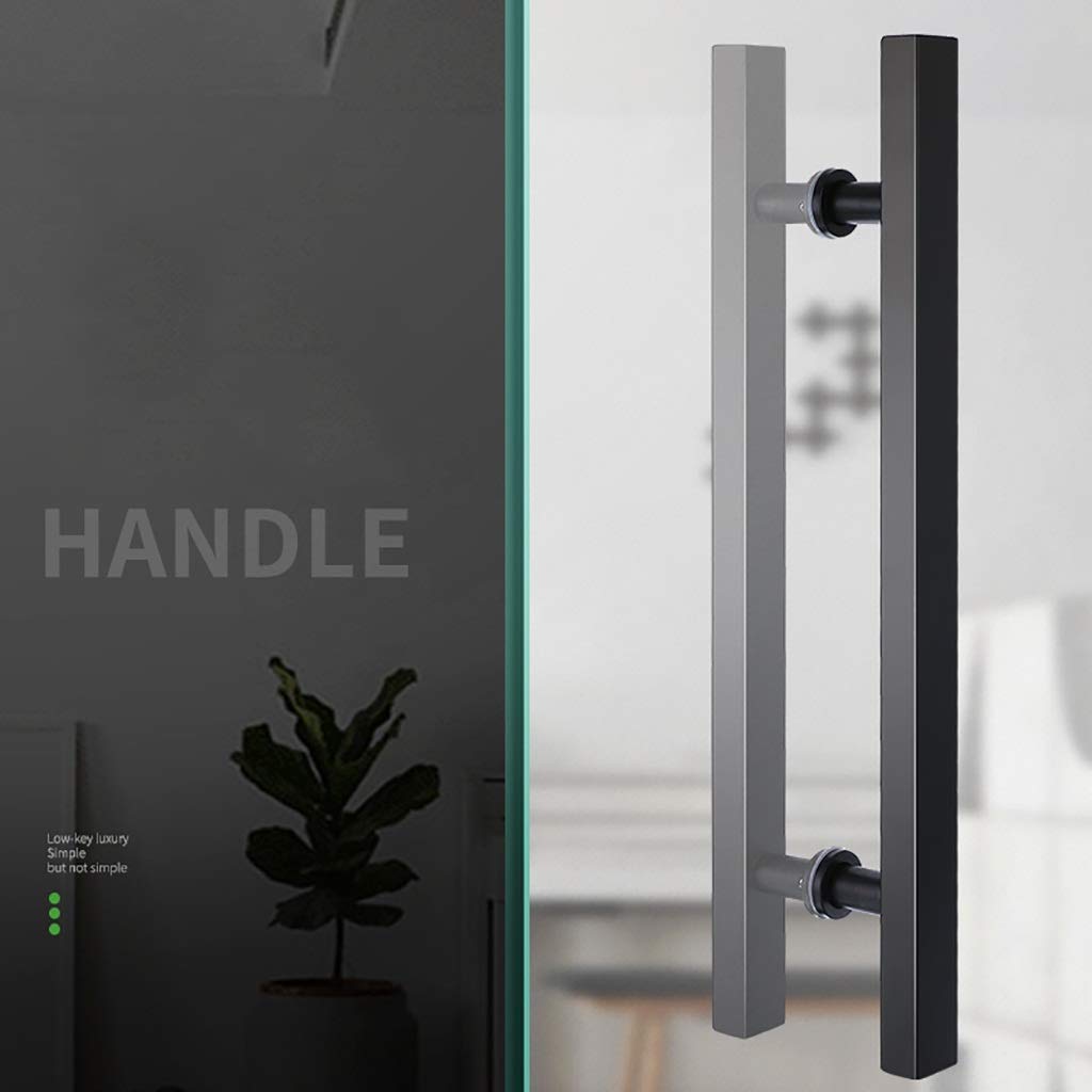 Pasamanos de escalera universal para interiores y exteriores, manija de puerta de vidrio de tubo cuadrado de acero inoxidable negro/manija de puerta de granero para el hogar/oficina - 3 long