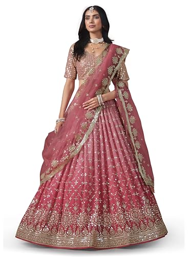 Image of Zeel Clothing Women Georgette Semi stitched Sequins Zari Embroidered Lehenga Choli With Dupatta (7086-Latest, Free size)
