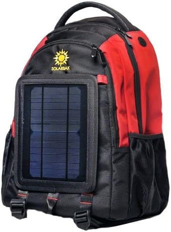 SolarGoPack solar powered backpack,charges mobile devices,12k mAh L-Ion Battery, Black & Red