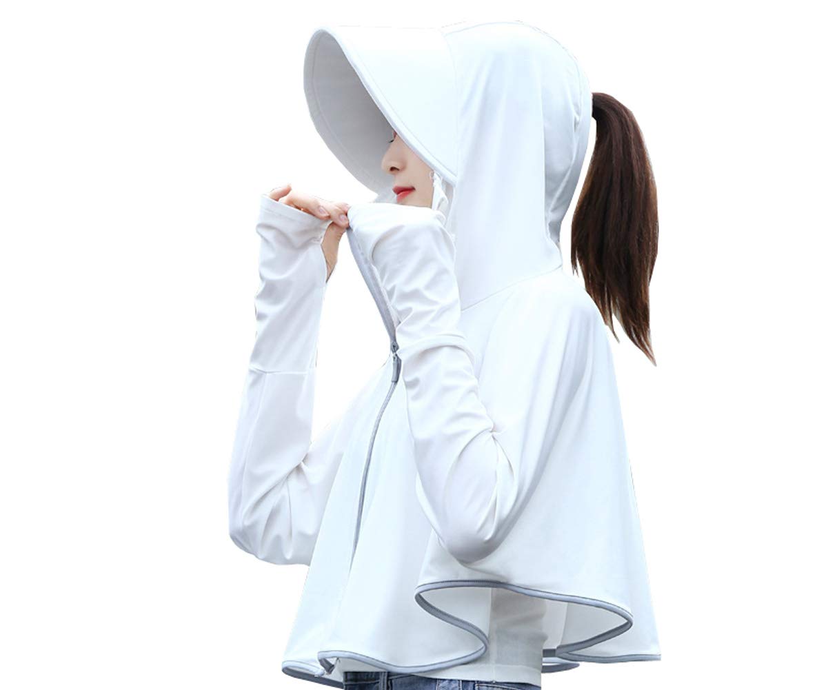 Only Faith Women's Anti-UV Sunscreen Shirts Hoodie Long Sleeve Short Jackets (white, L)
