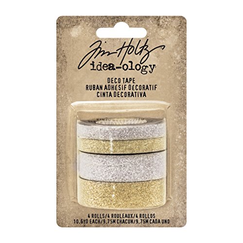 Tim Holtz Idea-ology Deco Tapes 4-Roll Pack, 10 Yards Per Roll, 1/2 and 1/4 Inch Widths, Sparkling Silver and Gold (TH93282)