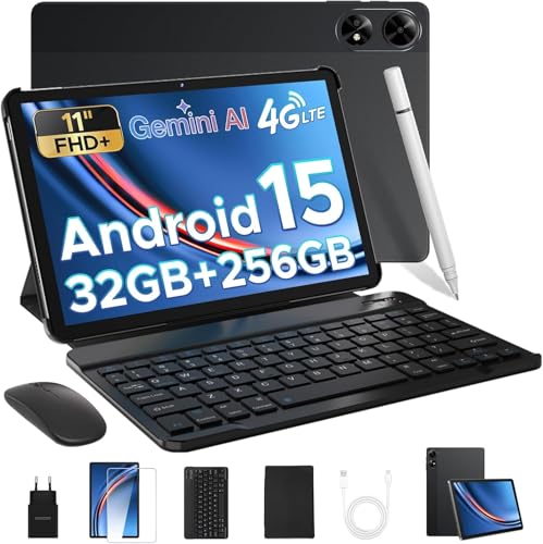 DOOGEE TAB G6+ Android 15 Tablet 11 Zoll, FHD+, 32GB RAM + 256GB ROM, 8000mAh Akku, Gemini AI, Unisoc T7280 Octa-Core, Widevine L1, 4G LTE, Tablet mit Tastatur/Stift/SIM Card Slot/Maus/Hülle