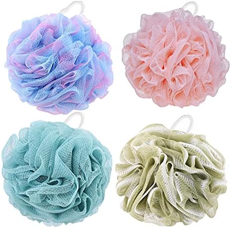 4 Pieces Bath Puffs, 60g/pcs Exfoliating Loofah Shower Sponges for Men and Women Exfoliate