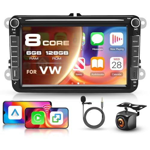 8-Core 6G 128G Radio for VW Seat Golf Polo Passat B6 B7 Jetta Caddy Tiguan Touran Skoda Android 8 Inch Touchscreen Wireless Carplay Android Auto, Driauto Car Stereo Bluetooth GPS WiFi Type-C Camera