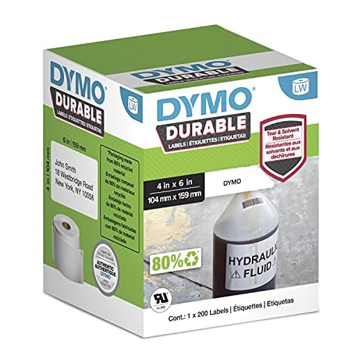 DYMO LW Durable Industrial Labels for LabelWriter 4XL Label Printers, White Poly, 4-1/16” x 6-1/4”, Roll of 200 (1933086)