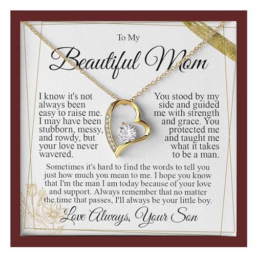 LUXUS™ 18K Gold Heart Necklace for Mom – Sentimental Mother Necklace Gift from Son or Daughter – Love Jewelry with Message Card & Luxury Gift Box for Birthday, Christmas & Mother’s Day