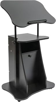 Mobile Laptop Podium, Adjustable Height Cart With Storage, Rolling Computer Stand, Office Podium on Wheels