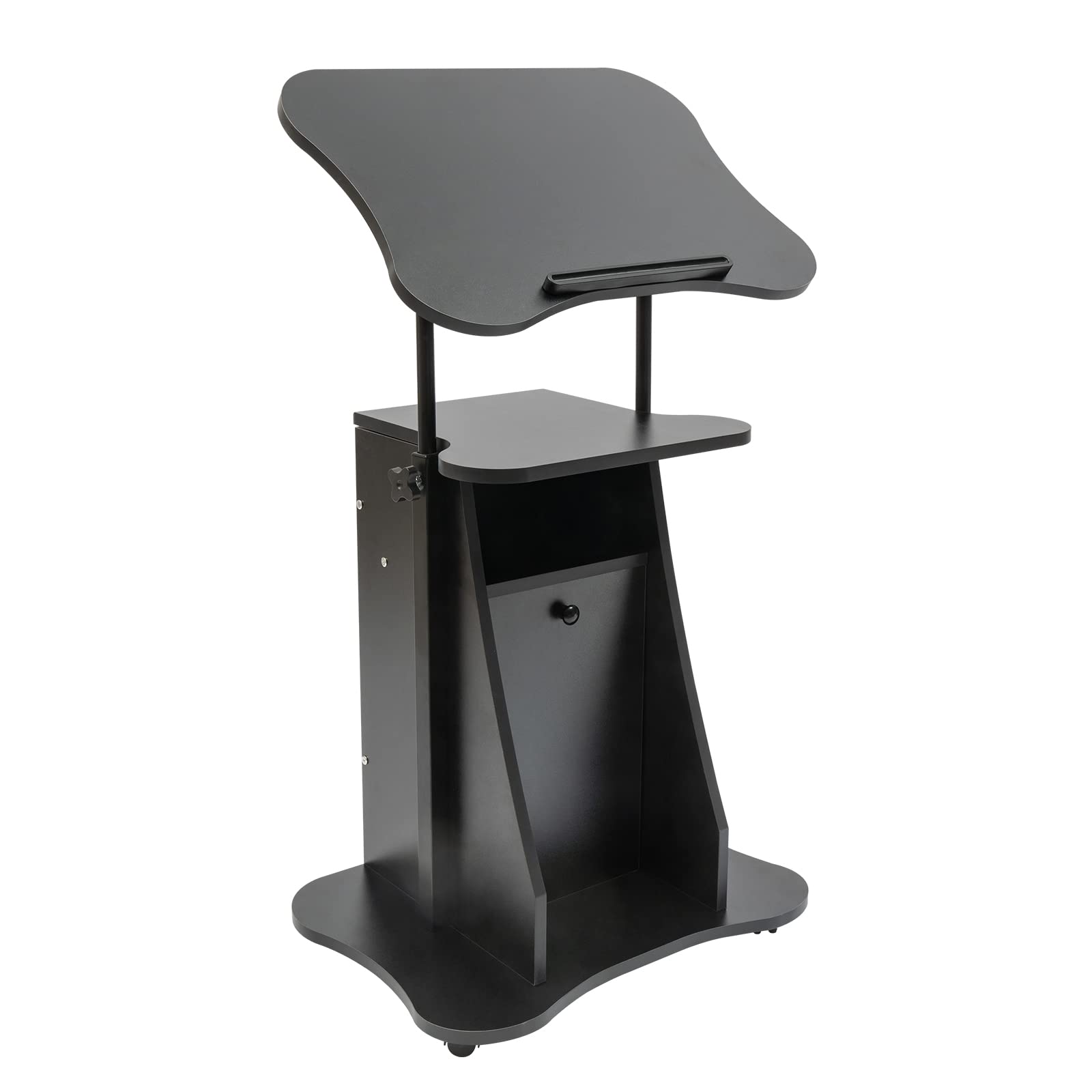 Mobile Laptop Podium, Adjustable Height Cart With Storage, Rolling Computer Stand, Office Podium on Wheels