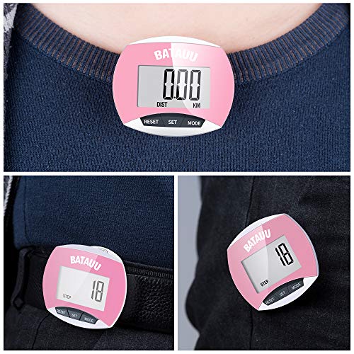 BATAUU Best Pedometer, Simply Operation Walking Running Pedometer with Calories Burned and Steps Counting (Pink) - Thumbnail 4