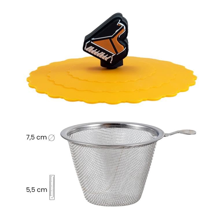 DRW Lot de 6 tasses à infusion avec filtre en acier inoxydable avec instruments de musique Tasse : 8 x 8 x 10 cm