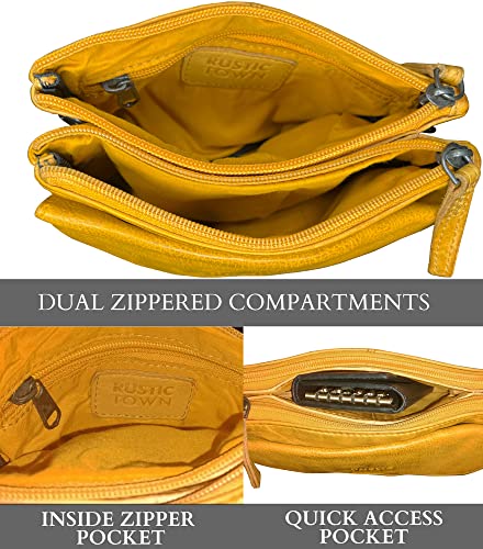 Image of RUSTIC TOWN Leather Sling Bag for Women - Washed Leather Crossbody Bag Wristlet Clutch, Vintage Travel Shoulder Purse Handbags for Ladies