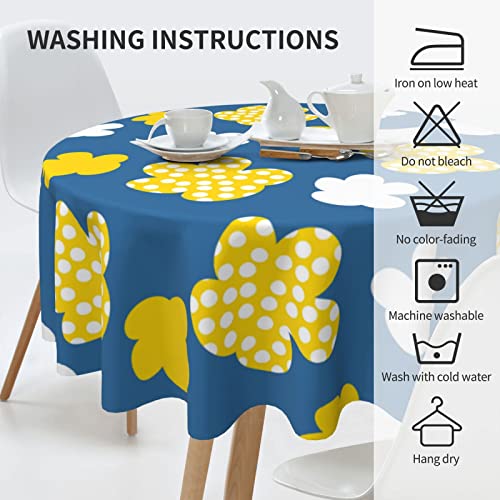 Summer Spotted Flowers In 1970S Style Tablecloth Round Table Cover Washable Polyester Table Cloth For Kitchen Party Picnic Dining Decor 60 Inch #TOP5