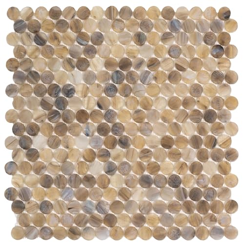 Beige Penny Round Mosaic Glass Tile – 12.2 x 12.2
