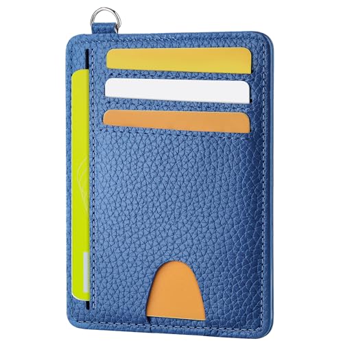 Image of Mayski Slim Wallet, Credit Card Holder for Women, Minimalist Front Pocket RFID Blocking Card Cases, Small Wallet Women Men(Litchi Ocean Blue)