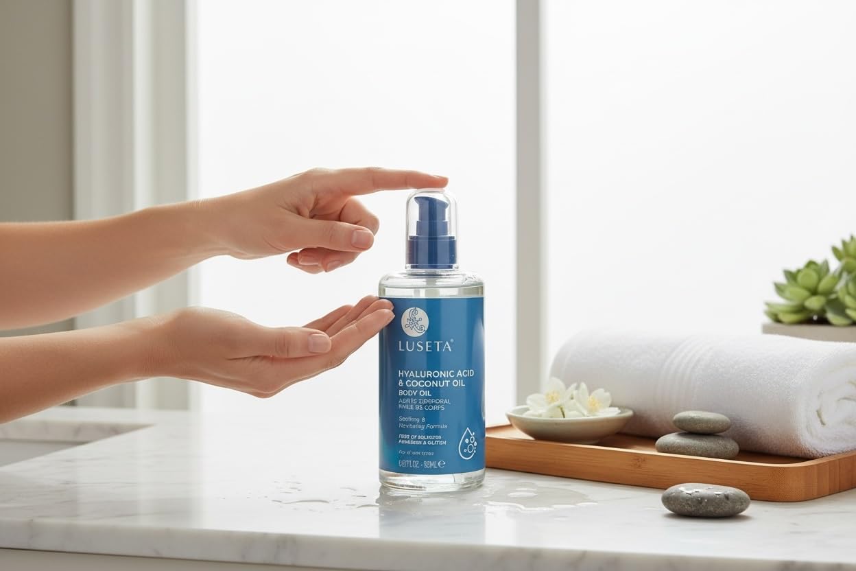 Luseta Hyaluronic Acid + Coconut Body Oil – Powerful Deep Moisture to Nourish & Soften Skin 6.08 FL Oz