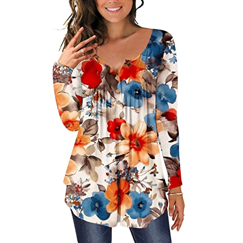 Camisetas femininas verão outono gola canoa gradiente floral longa slim túnica brunch franzido camis