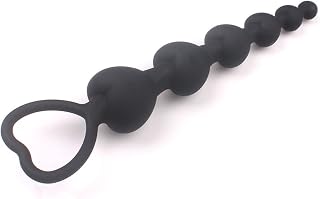Tapón anal suave con cuentas de corazón, bolas grandes de silicona para estimular el punto G, juguetes anales sexys para adultos, parejas, hombres, mujeres y parejas, color negro, 18 cm