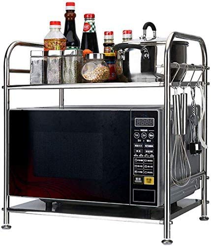 HADECOLL Shelf,Home Kitchen Rack Stainless Steel Punch-Free Spice Rack Floor Type 2 Layer Microwave Oven Rack Kitchen Storage Rack,60×35×53Cm,60×35×53Cm