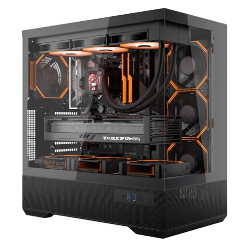 darkFlash LAND451 ATX PC Case, Vertical Graphics Card, Support BTF Motherboard, Full-View Mid Tower Gaming Case, Type-C Port, Up to Dual 360mm AIO, Supports RTX 5090 up to 420mm (Black)