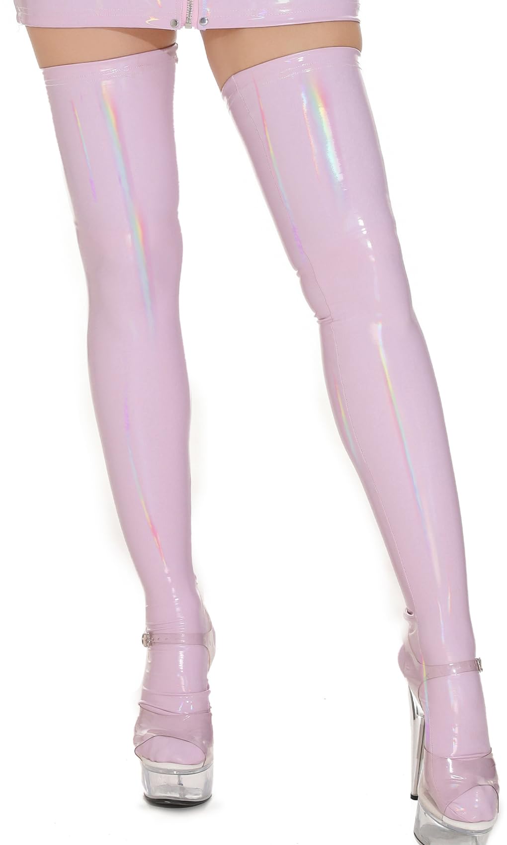 FEOYA Women's PU Leather Stockings Opaque Oil Shiny Glossy Thigh High Hosiery Pantyhose Sockings