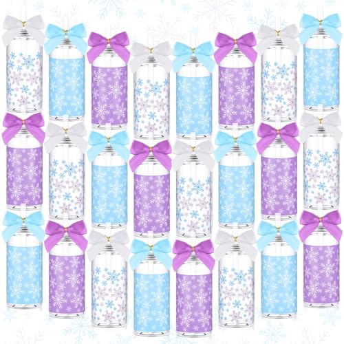 Skylety 24 Pcs Snowflake Birthday Party Favors Blue Purple White Snowflake Plastic Cups Bulk with Lids Straws 13.5 oz Reusable Tumblers for Winter Wonderland Party Gift Favors