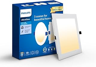 PHILIPS Polycarbonate Ultra Glow 15-watt Square LED Downlighter|3 Colors in 1 Recessed LED Downlight|LED Ceiling Light for Home and Hall|Cut Out: 6 inch, Color: Tunable White, Pack of 1