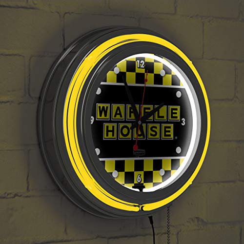 Waffle House Checkered Chrome Double Ring Neon Clock #TOP5