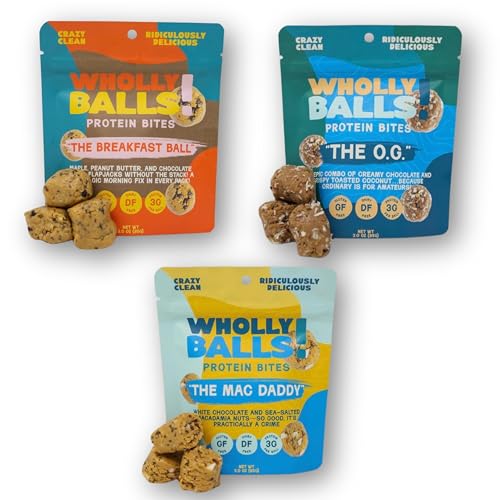 Image of Wholly Balls Protein Bites a€ inch Healthy Plant-Based Snack | High Protein, Low Sugar, Gluten-Free Energy Balls (Pack of 3, Classic Combo Bundle)