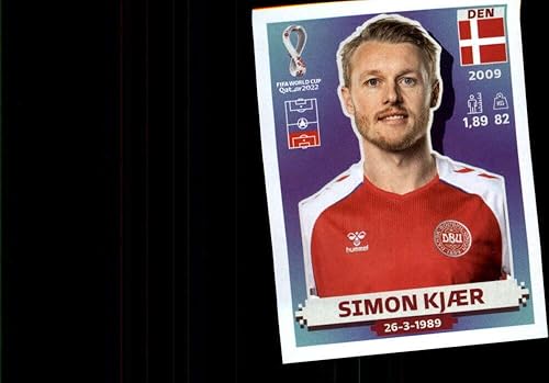 2022 Panini World Cup Soccer Sticker #DEN6 Simon Kjaer Denmark Group D Official Qatar WC Album Sticker in Raw (NM or Better) - Measuring 2 Inches