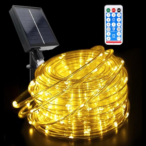 GHONLZIN Solar Cadena de Luces, Impermeable Tubo Iluminación Control Remoto 22 Metro 8 Modos 200 LED Manguera Iluminación Solar para Navidad Fiestas Bodas Patio Jardines Festivales Decoración