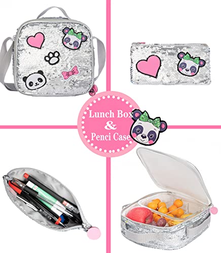Girls Rolling Backpack Sequin Rolling Backpacks With Wheels For Girls For Elementary Preschool Cute Panda Roller Luggage With Lunch Box For 6-12 Girls #TOP4