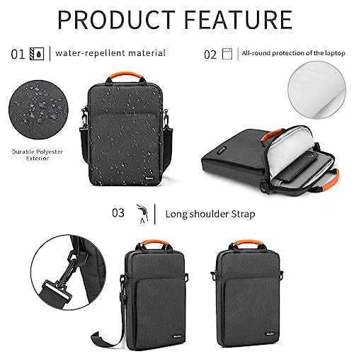 13 inch Laptop Shoulder Bag Carrying Pouch Sleeve Case with Large Front Pocket Vertical Laptop Sleeve Handbag for 13" MacBook Air Pro M1/12.9" iPad Pro M1/12.4" Surface-Black