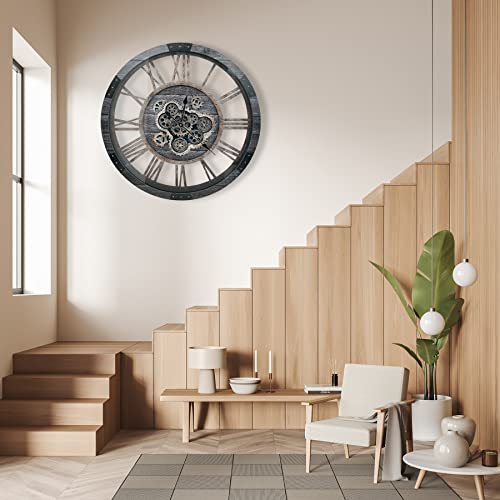 Ocharzy 27 Inch Gear Clock With Moving Gears For Living Room Decor Large Vintage Wall Clock Oversized Rustic Steampunk Wood Wall Clock For Farmhouse Kitchen Office(Carbon Gray And Bronze) #TOP5