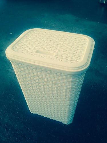 FunkyBuys Faux Rattan Laundry & Washing Basket 60 Litres in WHITE Colour New