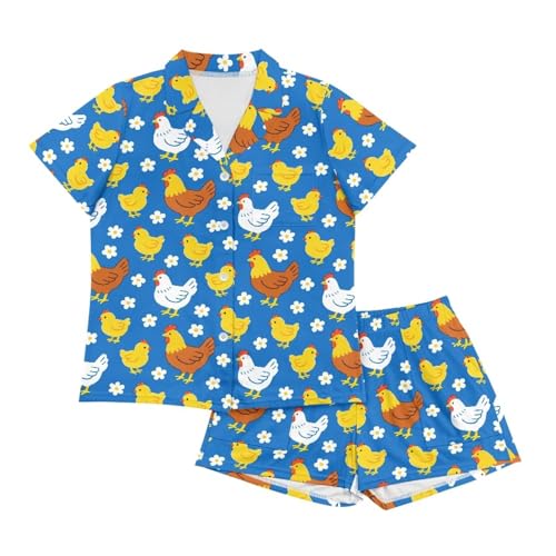 Image of Women's Short Sleeve Sleepwear Button 2 Piece Plus Size Pajamas Casual Soft Stretchy Funny Nightwear with Pockets