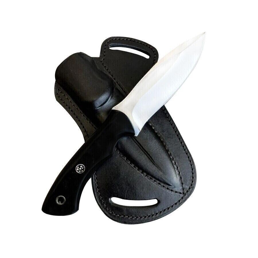 Fixed Blade Hunting Carry Knife Stainless Steel Blade Bushcraft Knife, Scout Carry Knife with Leather Sheath, Micarta Handle Strong Grip, Tracker Knife For Hunting, Outdoor Camping, Hiking (SK-01