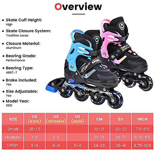 Boys Girls Inline Skates Adjustable,Children's Illuminating Inline Skates With Safety Buckle,Fun Flashing Beginner Outdoor Roller Skates For Kids (Pink & Black, Medium-Big Kid(2-5 Us)) #TOP5