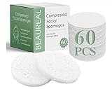 60-Count BEAUREAL Compressed Cellulose Facial Sponges,Face Cleaning Sponges, 100% Natural Cosmetic Spa Sponges for Facial Cleansing, Exfoliating Mask and Makeup Removal (White)