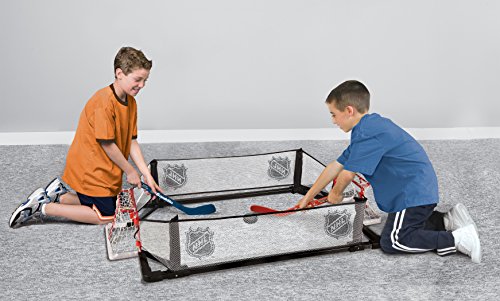 Franklin Sports Kids Knee Hockey Rink Game Set - Indoor Mini Hockey Goals + Kids Sticks Set for Floor + Rug - 36" x 24" - Thumbnail 2