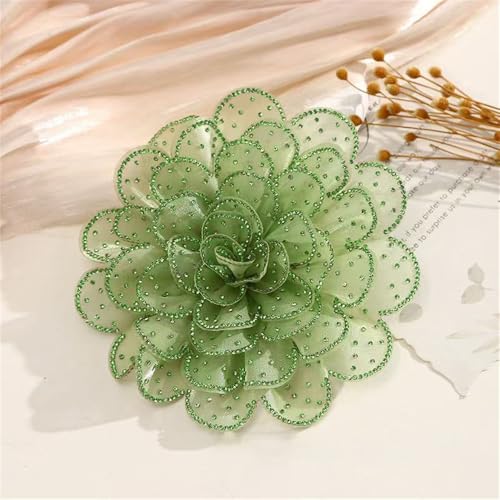 Image of Rhinestone Camellia Flower Big Brooch Lapel Pins for Women Fashion Crystal Fabric Floral Brooches Pin for Dresses Suit Accessories Jewelry Boutonniere Corsage Wedding Party 140mm
