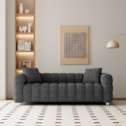 Dolonm Modern Sofa Couch With Metal Legs Upholstered Tufted 3 Seater Couch With 2 Pillows Decor Furniture For Living Room, Bedroom, Office, 80 Inch Wide (Grey-Teddy) #TOP6